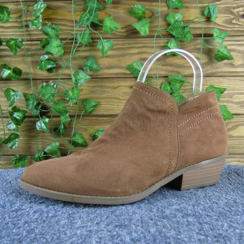 Time and Tru Women's Ankle Boots‎ Booties Faux Suede Brown Side Zip Casual 7.5 M
